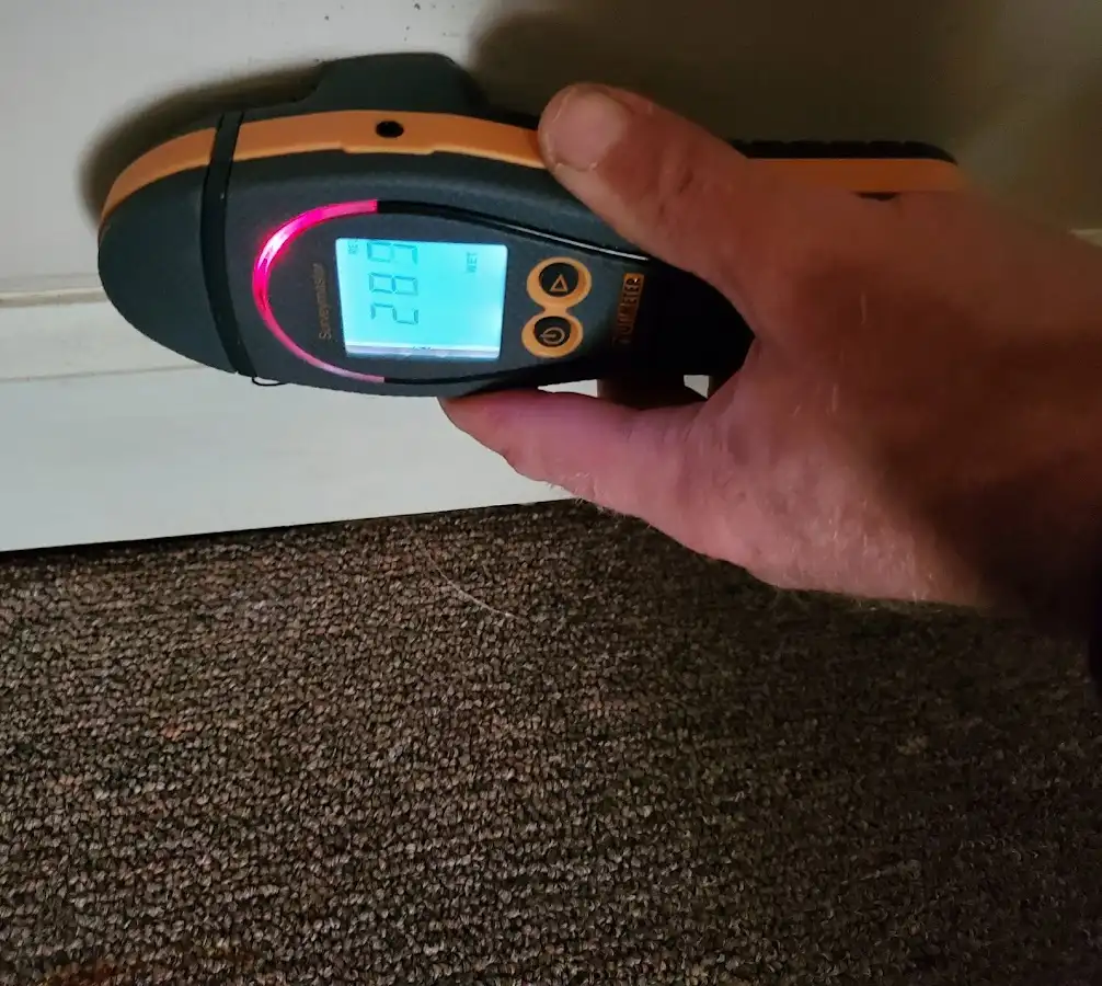 Moisture detection at baseboard during Sewage Cleanup & Sanitation in Bullard